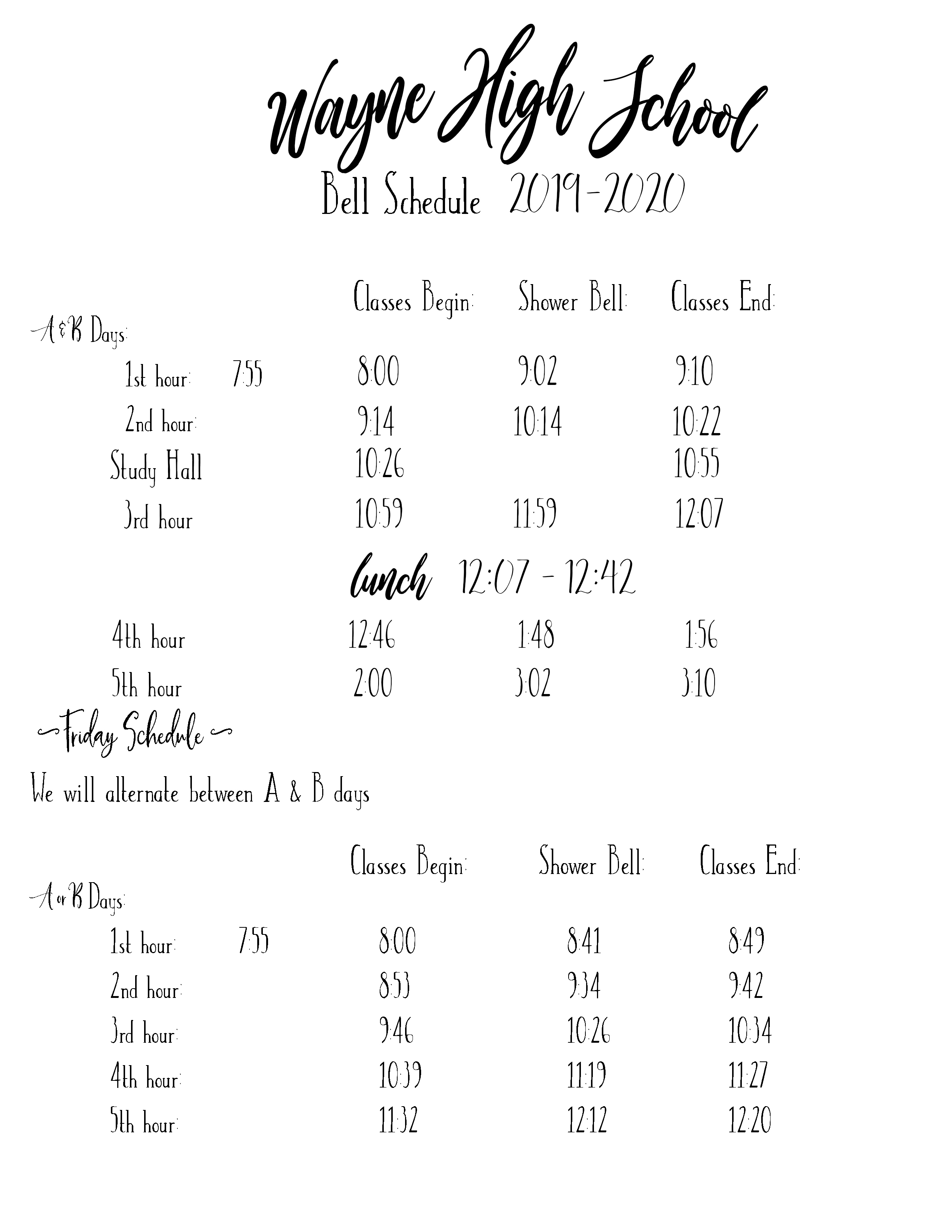 2019 2020 bell schedule