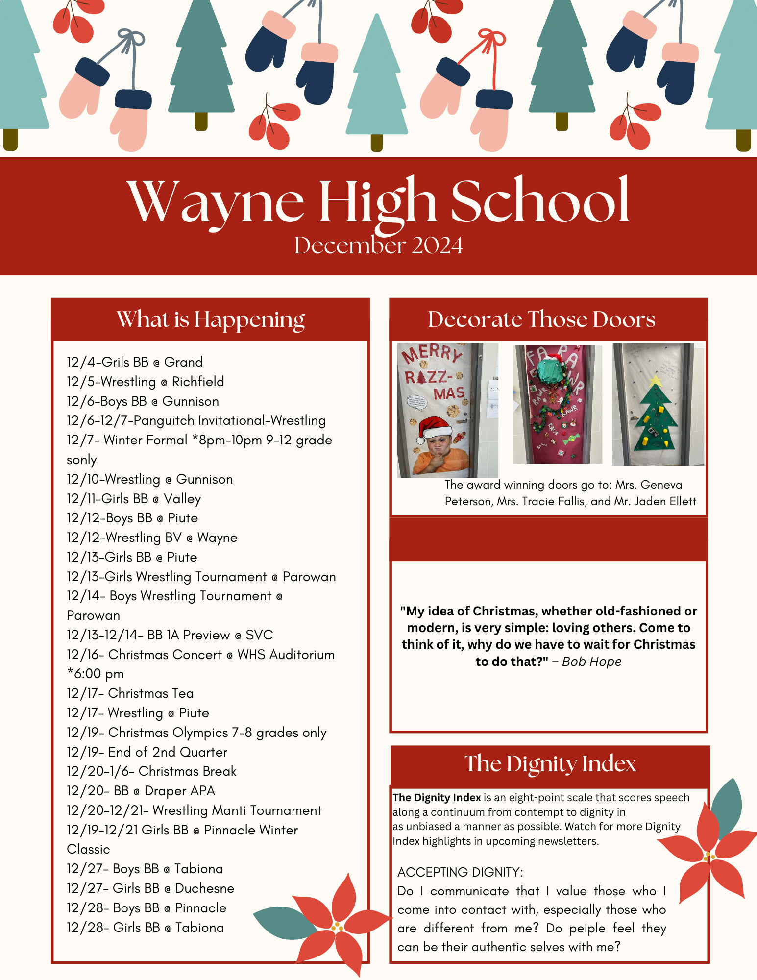 Winter Classroom Education Newsletter in Red Green and Cream Flat Graphic Style
