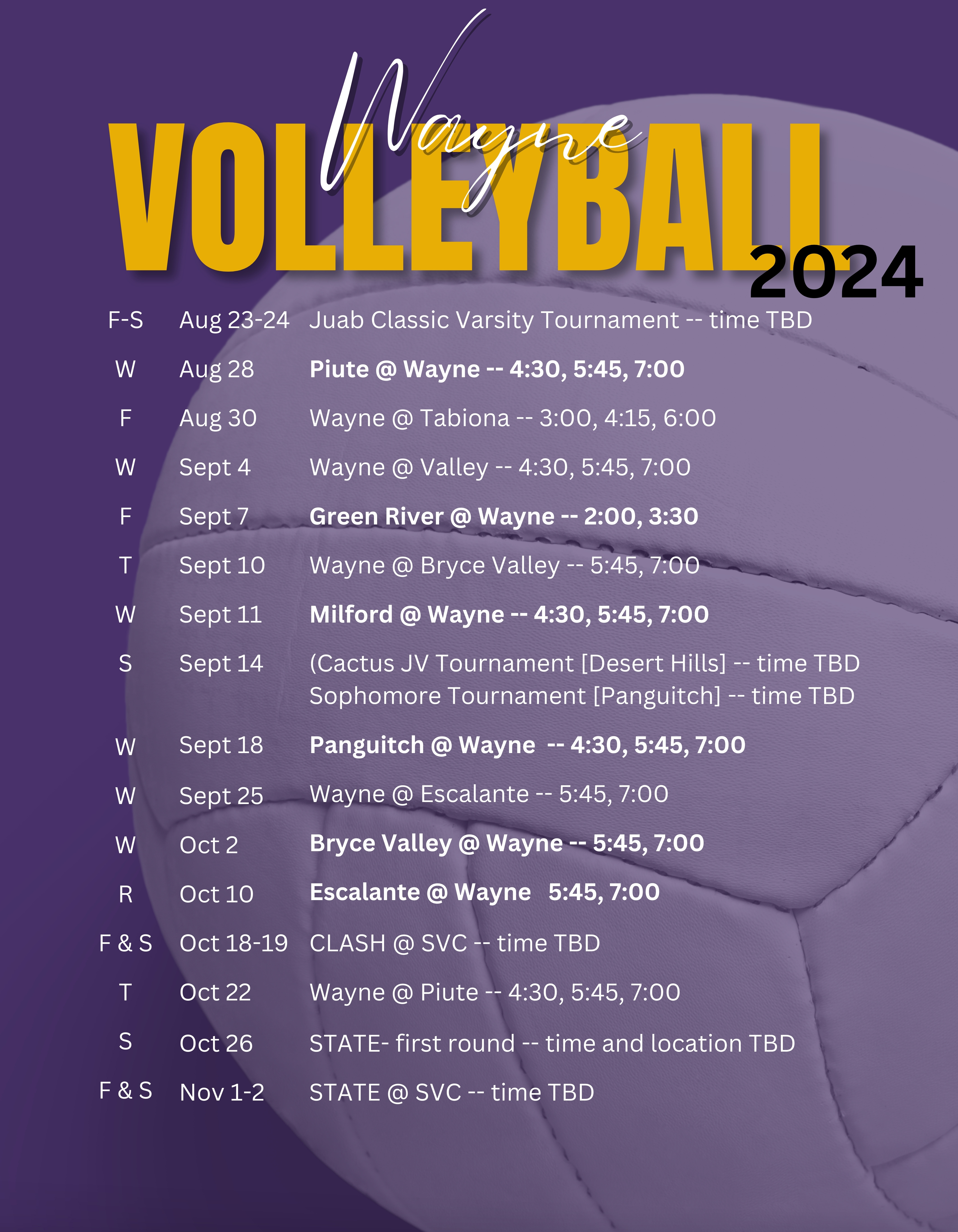 Volleyball Schedule 2024